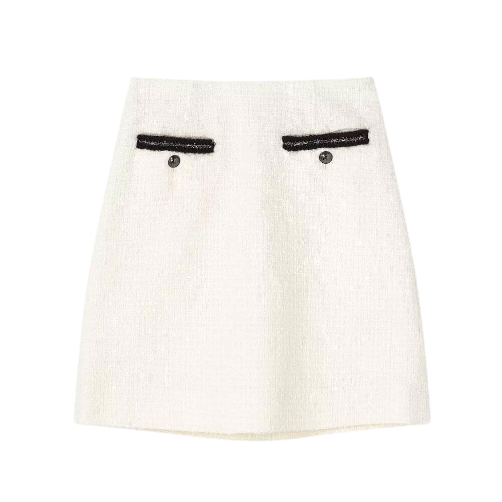 L.K. Bennett Charlie White Tweed Recycled Cotton Trim Skirt